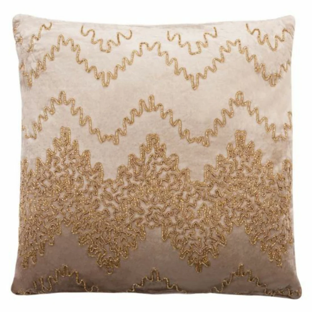 Safavieh Throw Pillow Beaded Gold Sparkle Velvet Golden Beige 18” Square NWT